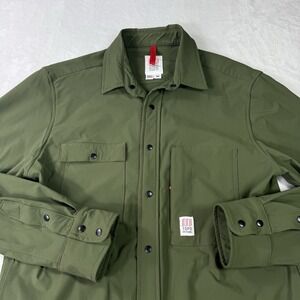 Topo Designs Utlity Shirt Mens Medium Green Nylon Stretch Snap Buttons Made USA
